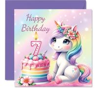 7th Birthday Cards for Girls - Unicorn Cake - Happy Birthday Card for 7 Year Old Girl Granddaughter Step Daughter Great Niece Niece, 145mm Bday Greeting Cards