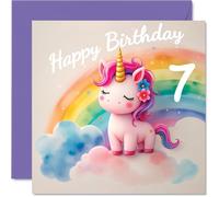 7th Birthday Cards for Girls - Unicorn in the Clouds - Happy Birthday Card for 7 Year Old Girl Granddaughter Step Daughter Great Niece Niece, 145mm Bday Greeting Cards