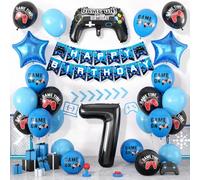 7th Birthday Decorations for Boys, Video Game Party Balloons Blue Black | 7 Year Old Gamer Birthday Party Decorations,Gaming Party,Blue Black Balloons,Happy Birthday Banner,Controller Foil Balloons