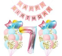 7th Birthday Decorations, Gradient Age 7 Party Balloons, with Happy Birthday Banner, Number 7 Balloon for Baby Showers Seventh Birthday Party Supplies for Girls Boys (7th)
