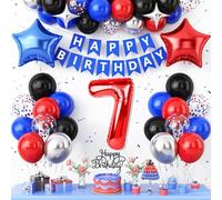 7th Birthday Decorations Red Black Blue,7th Party Balloons for Boys Kids Number 7 Balloon Star Foil Balloons Banner Cake Birthday Party Decor
