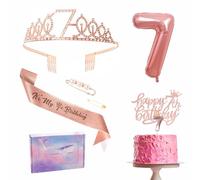 7th Birthday Decorations Set Rose Gold 7th Birthday Sash and Tiara Party Crown, Cake Topper and Candles, Foil 7 Number Balloons, Party Supplies, 7th Year Old Gifts for Girl