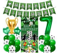7th Birthday Football Party Decorations - 25 Pcs Green Football Theme Banners Backdrop Trophy Number 7 Star Heart Foil Balloons for Kids Boys Sports Soccer Loving Happy Birthday Decor Supplies