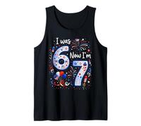 7th Birthday Girl I was 6 Now I'm 7 Years Old Girls July 4th Tank Top