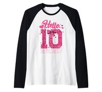 7th Birthday Girl Pink Coquette Bow Hello Seven 7 Years Old Raglan Baseball Tee