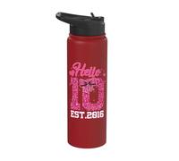 7th Birthday Girl Pink Coquette Bow Hello Seven 7 Years Old Stainless Steel Insulated Water Bottle