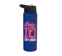 7th Birthday Girl Pink Coquette Bow Hello Seven 7 Years Old Stainless Steel Insulated Water Bottle