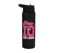 7th Birthday Girl Pink Coquette Bow Hello Seven 7 Years Old Stainless Steel Insulated Water Bottle