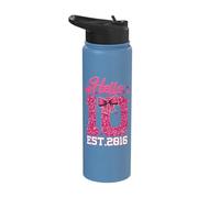 7th Birthday Girl Pink Coquette Bow Hello Seven 7 Years Old Stainless Steel Insulated Water Bottle