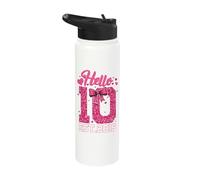 7th Birthday Girl Pink Coquette Bow Hello Seven 7 Years Old Stainless Steel Insulated Water Bottle