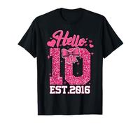 7th Birthday Girl Pink Coquette Bow Hello Seven 7 Years Old T-Shirt