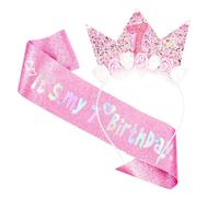 7th Birthday Headband and Sash Kids 7th Birthday Decorations for Girls Hairband and Glitter Sash for 7-year-old Girls as B-Day Decorations Party Accessories