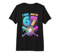7th Birthday I was 6 Now I'm 7 Baseball Ice Cream Drip Kids Premium T-Shirt