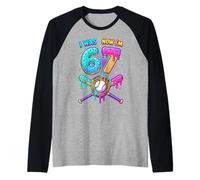 7th Birthday I was 6 Now I'm 7 Baseball Ice Cream Drip Kids Raglan Baseball Tee
