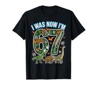 7th Birthday I was 6 Now I'm 7 Six Seven 67 Dino T-Rex T-Shirt
