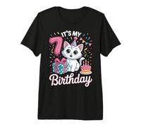 7Th Birthday It's My 7 Birthday Cute Cat Party Kitty Premium T-Shirt