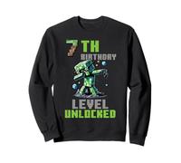 7th Birthday Level Unlocked Pixel Dab 7 Bday Gamer Boys Kids Sweatshirt
