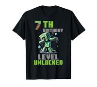 7th Birthday Level Unlocked Pixel Dab 7 Bday Gamer Boys Kids T-Shirt
