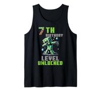 7th Birthday Level Unlocked Pixel Dab 7 Bday Gamer Boys Kids Tank Top