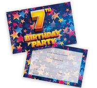 7th Birthday Party Invitations Kids - Celebration Stars 28 Pack - Childrens Birthday Invitations for Boys/Girls A6 Bday Party Invites Invitation Cards with Folding Envelopes