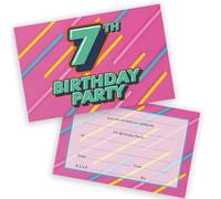 7th Birthday Party Invitations Kids - Funky Colours 28 Pack - Childrens Birthday Invitations for Boys/Girls A6 Bday Party Invites Invitation Cards with Folding Envelopes