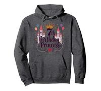 7th Birthday Princess: Royal Castle Celebration Pullover Hoodie, Adult Unisex, Dark Heather Grey, XXL