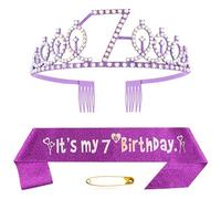 7th Birthday Sash and Tiara Crown Purple Crystal Birthday Crown Set Purple Birthday Crown Sash Decoration Birthday Crown for Girls Women Birthday Party Accessories Birthday Decoration 7 (CQ-CR-Z7YD)