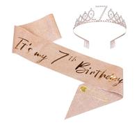 7th Birthday Sash and Tiara Set Rose Gold Birthday Sash Crown Birthday Party Favors Supplies for Girls Birthday Party