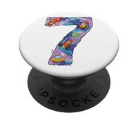 7th Birthday Space Rockets Planets UFO Seven PopSockets Adhesive PopGrip