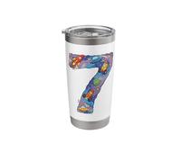 7th Birthday Space Rockets Planets UFO Seven Stainless Steel Insulated Tumbler