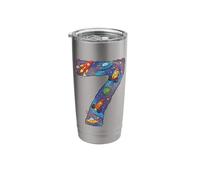 7th Birthday Space Rockets Planets UFO Seven Stainless Steel Insulated Tumbler