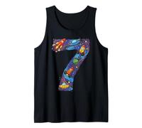 7th Birthday Space Rockets Planets UFO Seven Tank Top