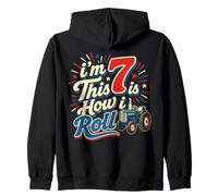 7th Birthday Tractor Lover Boy Farm 7 Years Farmer Zip Hoodie