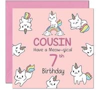 7th Cousin Birthday Card - Funny Cat Cute Cousin's Birthday Card for 7 Year old Kids seven, seventh