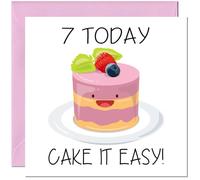 7th Cute Birthday Card for women girls Cake it easy Birthday Card for 7 Year old Girl Kids Daughter seven, seventh Granddaughter Niece Sister cousin