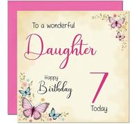 7th Daughter Birthday Card - Beautiful Butterfly Floral Daughters Birthday Card for 7 Year old Kids seven, seventh
