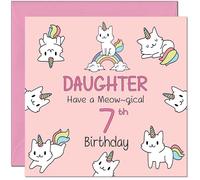 7th Daughter Birthday Card - Funny Cat Cute Daughters Birthday Card for 7 Year old Kids seven, seventh
