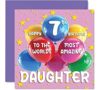 7th Daughter Birthday Card - World's Most Amazing Daughter - Happy 7th Birthday Card from Mum Dad, 145mm Age 7 Greeting Cards