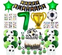 7th Football Birthday Party Decorations Set, Green Number 7 Foil Balloon,Football Foil Balloons Latex Balloon, Stickers, Happy Birthdays Banners Soccer Birthday Cake Toppers Gift for Kids Boys