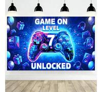 7th Gamer Birthday Backdrop Decorations - Banner for Boys Kids Gaming Lover | 6 x 3.6 ft, Game on Level 6 Unlocked, Happy Birthday Background, Video Games Party, Indooor Outdoor Photo Booth Props
