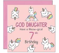 7th God Daughter Birthday Card - Funny Cat Cute God Daughter's Birthday Card for 7 Year old Kids seven, seventh