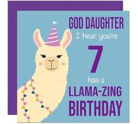 7th God Daughters Llama Birthday Card - Llamazing - Funny Llama God-Daughters Birthday Card for 7 Year old Kids seven, seventh