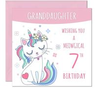 7th Granddaughter Birthday Card - Meowgical Funny Cat Birthday Card for 7 Year old Kids seven, seventh