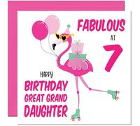 7th Great Granddaughter Birthday Card - Fabulous Flamingo - Cute Great Granddaughter Birthday Card for 7 Year old Kids seven, seventh