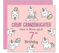 7th Great Granddaughter Birthday Card - Funny Cat Cute Birthday Card for 7 Year old Kids seven, seventh