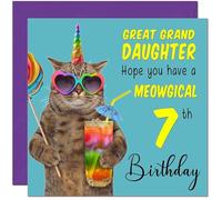 7th Great Granddaughter Birthday Card - Meowgical Cat Funny Birthday Card for 7 Year old Kids seven, seventh