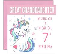 7th Great Granddaughter Birthday Card - Meowgical Funny Cat Birthday Card for 7 Year old Kids seven, seventh
