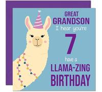 7th Great Grandson Llama Birthday Card - Llamazing - Funny Llama Great-Grandsons Birthday Card for 7 Year old Kids seven, seventh