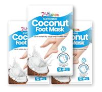 7th Heaven Foot Mask Multipack of 3 Moisturising Foot Treatment Socks - Softening & Nourishing Mask for Dry & Cracked Feet - Infused with Coconut & Shea Butter - At Home Spa Skincare
