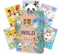 7th Heaven Go Wild Animal Face Sheet Mask Gift Set - 5 Fun Hydrating Masks for Kids with Coconut, Apple, Aloe & Banana - Gentle on Sensitive Skin, Perfect for Sleepovers & Party Bags - Cruelty-Free
